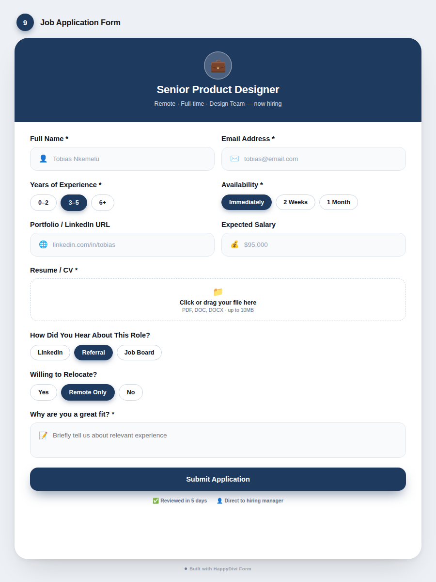 HappyDivi Form Demo Design