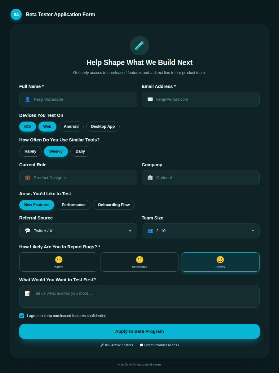 HappyDivi Form Demo Design