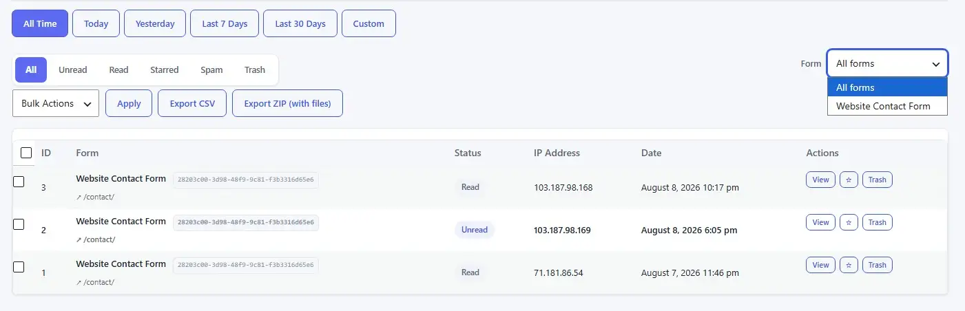 HappyDivi Form Entries Dashboard HappyDivi Form Entries Dashboard