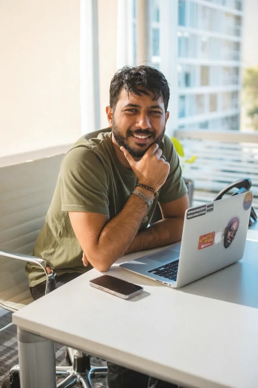 Rubait Hasan working on a laptop