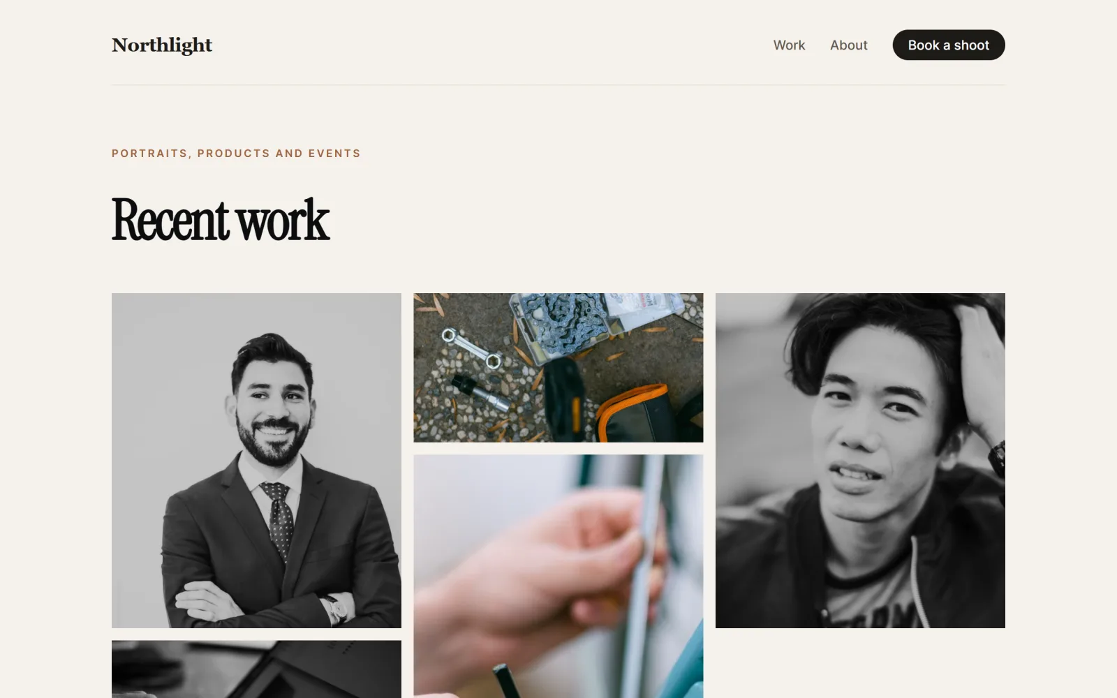 A photographer's Divi 5 site with a masonry gallery built with HappyDivi Gallery